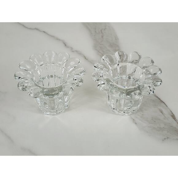 Borgonovo Candleholder Candlestick Flower Shaped Clear Glass Art Decor Italy x2 - Picture 4 of 13